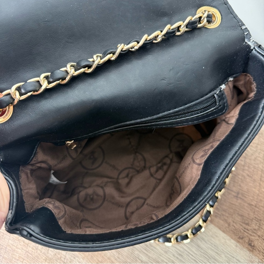 AMEILIYAR Black Vegan Leather Gold Toned Stud Biker Jacket Crossbody Bag *FLAW* - Picture 8 of 15